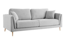 Miliboo Canapé Design|Voir Tous Les Canapés-Canapé scandinave 3 places en tissu gris clair et bois clair VOGUE
