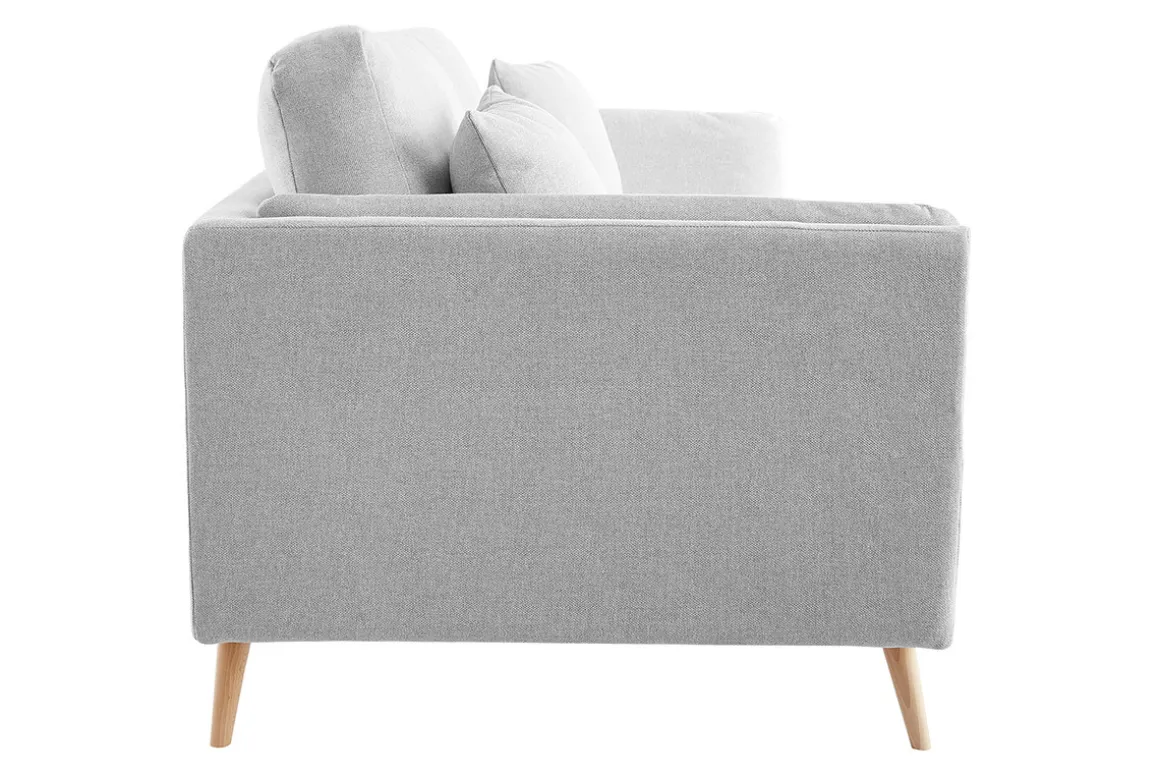 Miliboo Canapé Design|Voir Tous Les Canapés-Canapé scandinave 3 places en tissu gris clair et bois clair VOGUE