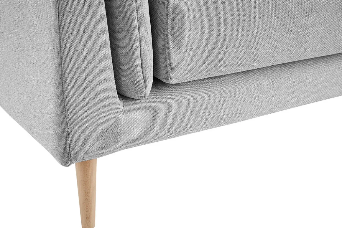 Miliboo Canapé Design|Voir Tous Les Canapés-Canapé scandinave 3 places en tissu gris clair et bois clair VOGUE