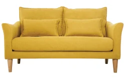 Miliboo Canapé Design|Voir Tous Les Canapés-Canapé scandinave 2 places en tissu effet velours jaune moutarde et bois clair KATE