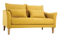 Miliboo Canapé Design|Voir Tous Les Canapés-Canapé scandinave 2 places en tissu effet velours jaune moutarde et bois clair KATE