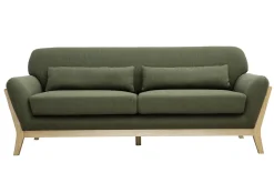 Miliboo Canapé Design|Voir Tous Les Canapés-Canapé scandinave 3 places en tissu vert kaki et bois clair YOKO