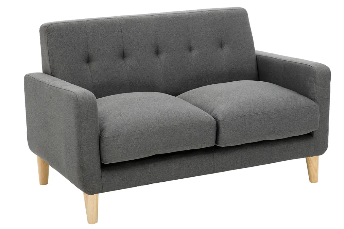 Miliboo Canapé Design|Voir Tous Les Canapés-Canapé scandinave 2 places en tissu gris foncé et bois clair LUNA