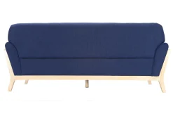 Miliboo Canapé Design|Voir Tous Les Canapés-Canapé scandinave 3 places en tissu bleu foncé et bois clair YOKO