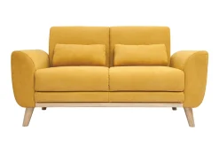 Miliboo Canapé Design|Voir Tous Les Canapés-Canapé scandinave 2 places en tissu effet velours jaune moutarde et bois clair EKTOR
