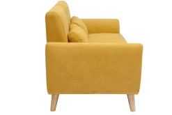 Miliboo Canapé Design|Voir Tous Les Canapés-Canapé scandinave 2 places en tissu effet velours jaune moutarde et bois clair EKTOR