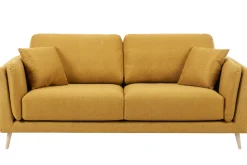 Miliboo Canapé Design|Voir Tous Les Canapés-Canapé scandinave 3 places en tissu jaune cumin et bois clair VOGUE