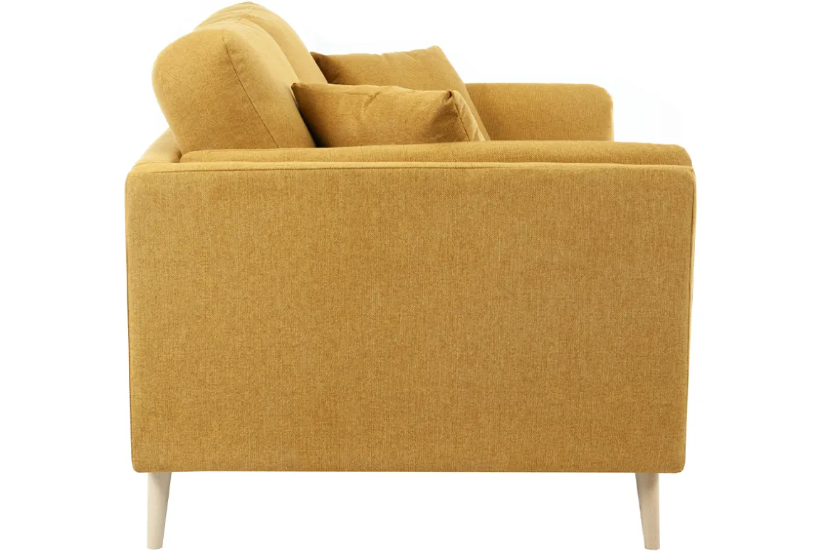 Miliboo Canapé Design|Voir Tous Les Canapés-Canapé scandinave 3 places en tissu jaune cumin et bois clair VOGUE