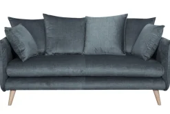 Miliboo Canapé Design|Voir Tous Les Canapés-Canapé scandinave 3 places en tissu velours bleu gris et bois clair OLYMPIA