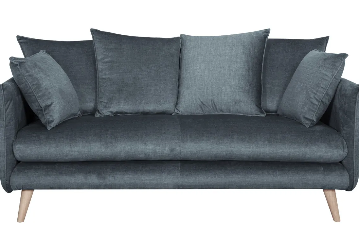 Miliboo Canapé Design|Voir Tous Les Canapés-Canapé scandinave 3 places en tissu velours bleu gris et bois clair OLYMPIA