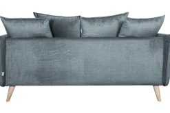 Miliboo Canapé Design|Voir Tous Les Canapés-Canapé scandinave 3 places en tissu velours bleu gris et bois clair OLYMPIA