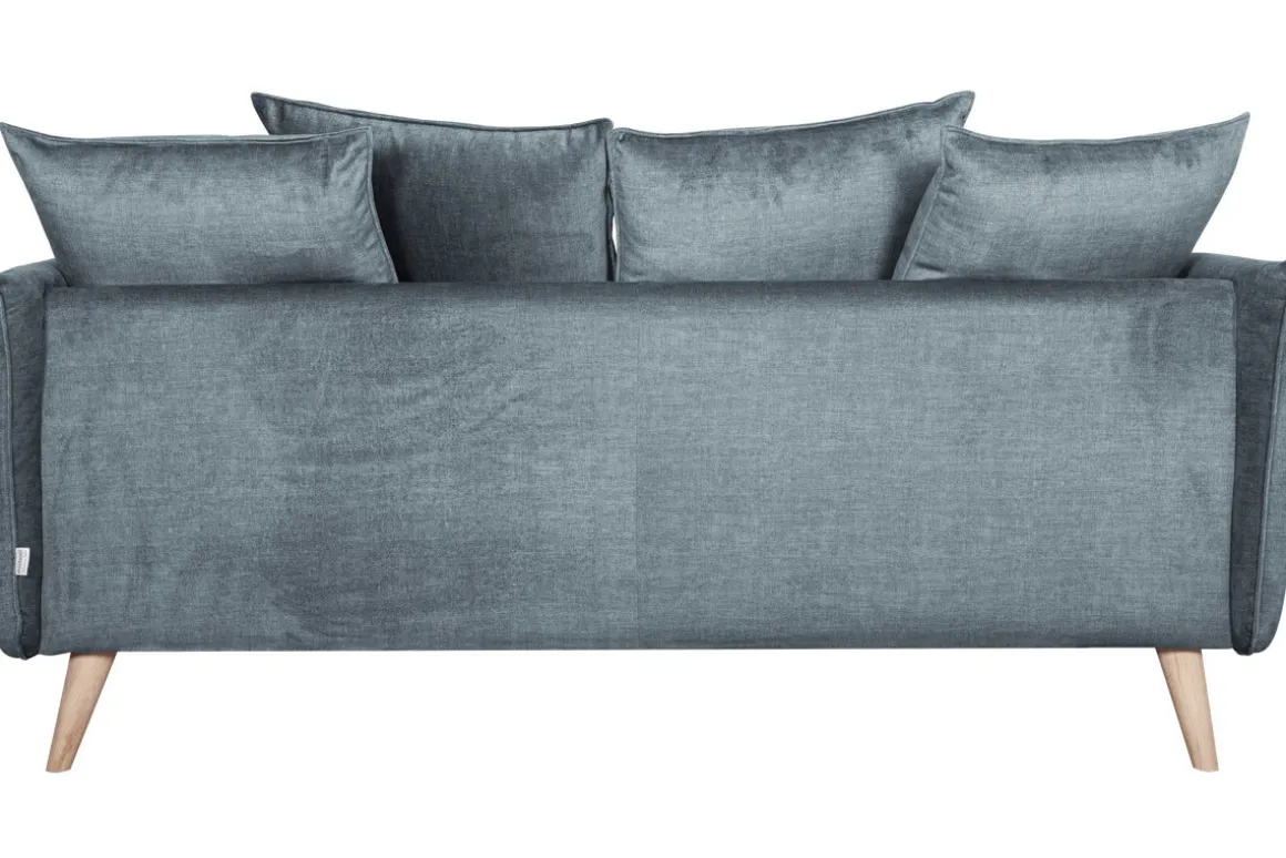 Miliboo Canapé Design|Voir Tous Les Canapés-Canapé scandinave 3 places en tissu velours bleu gris et bois clair OLYMPIA