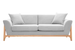 Miliboo Canapé Design|Voir Tous Les Canapés-Canapé scandinave 3 places en tissu effet velours texturé gris clair et bois clair ASAKO