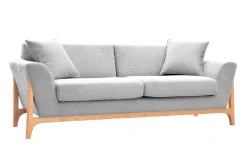 Miliboo Canapé Design|Voir Tous Les Canapés-Canapé scandinave 3 places en tissu effet velours texturé gris clair et bois clair ASAKO