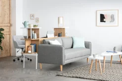 Miliboo Canapé Design|Voir Tous Les Canapés-Canapé scandinave 3 places en tissu gris clair et bois clair KURT