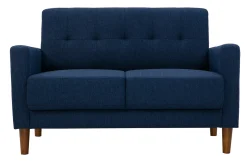 Miliboo Canapé Design|Voir Tous Les Canapés-Canapé scandinave 2 places en tissu bleu foncé et bois foncé MOON