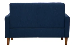 Miliboo Canapé Design|Voir Tous Les Canapés-Canapé scandinave 2 places en tissu bleu foncé et bois foncé MOON