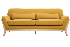 Miliboo Canapé Design|Voir Tous Les Canapés-Canapé scandinave 3 places en tissu effet velours jaune moutarde et bois clair YOKO