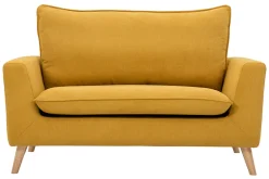 Miliboo Canapé Design|Voir Tous Les Canapés-Canapé scandinave 2 places en tissu effet velours jaune moutarde et bois clair JONAS