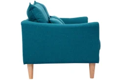 Miliboo Canapé Design|Voir Tous Les Canapés-Canapé scandinave 2 places en tissu bleu canard et bois clair KATE