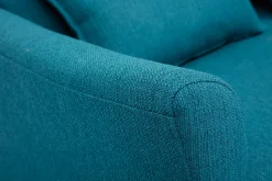 Miliboo Canapé Design|Voir Tous Les Canapés-Canapé scandinave 2 places en tissu bleu canard et bois clair KATE