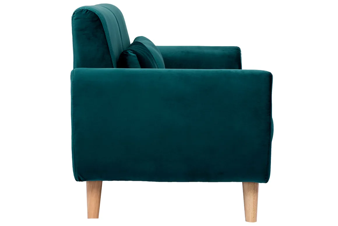 Miliboo Canapé Design|Voir Tous Les Canapés-Canapé scandinave 2 places en tissu velours bleu pétrole et bois clair EKTOR