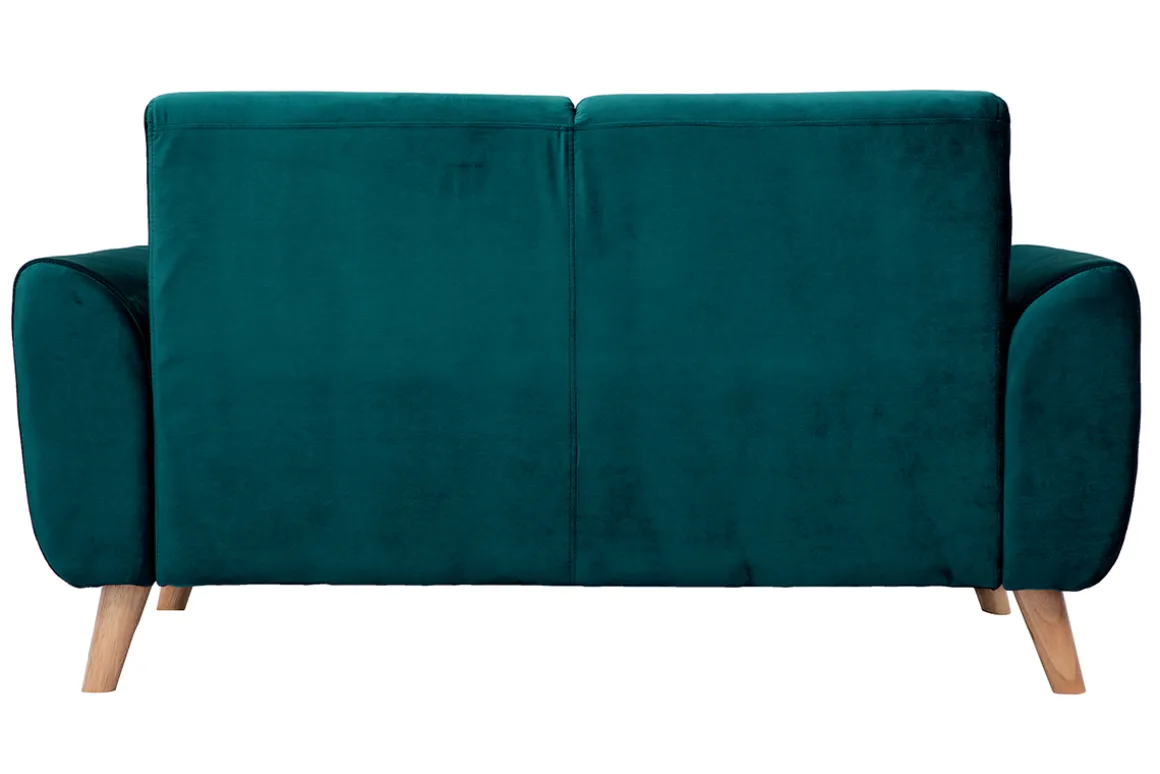 Miliboo Canapé Design|Voir Tous Les Canapés-Canapé scandinave 2 places en tissu velours bleu pétrole et bois clair EKTOR