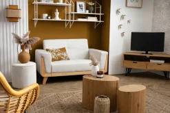 Miliboo Canapé Design|Voir Tous Les Canapés-Canapé scandinave 2 places en tissu blanc cassé et bois clair FJORD