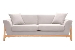 Miliboo Canapé Design|Voir Tous Les Canapés-Canapé scandinave 3 places en tissu effet velours texturé beige et bois clair ASAKO