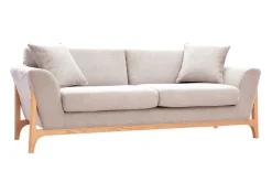 Miliboo Canapé Design|Voir Tous Les Canapés-Canapé scandinave 3 places en tissu effet velours texturé beige et bois clair ASAKO