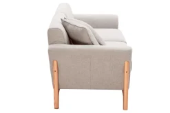 Miliboo Canapé Design|Voir Tous Les Canapés-Canapé scandinave 3 places en tissu effet velours texturé beige et bois clair ASAKO