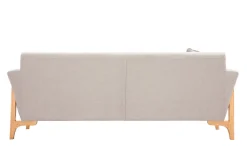 Miliboo Canapé Design|Voir Tous Les Canapés-Canapé scandinave 3 places en tissu effet velours texturé beige et bois clair ASAKO