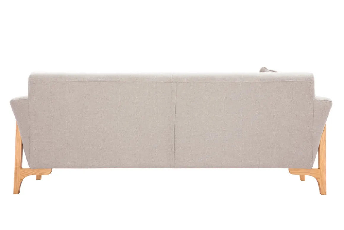 Miliboo Canapé Design|Voir Tous Les Canapés-Canapé scandinave 3 places en tissu effet velours texturé beige et bois clair ASAKO