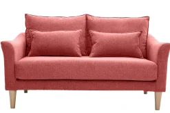 Miliboo Canapé Design|Voir Tous Les Canapés-Canapé scandinave 2 places en tissu effet velours texturé terracotta et bois clair KATE