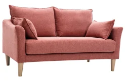Miliboo Canapé Design|Voir Tous Les Canapés-Canapé scandinave 2 places en tissu effet velours texturé terracotta et bois clair KATE