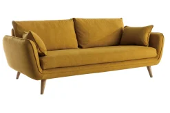 Miliboo Canapé Design|Voir Tous Les Canapés-Canapé scandinave 3 places en tissu jaune cumin et bois clair CREEP