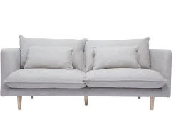 Miliboo Canapé Design|Voir Tous Les Canapés-Canapé scandinave 3 places en tissu effet velours texturé beige et bois clair CLAYTON