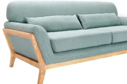 Miliboo Canapé Design|Voir Tous Les Canapés-Canapé scandinave 3 places en tissu vert lagon et bois clair YOKO
