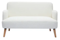 Miliboo Canapé Design|Voir Tous Les Canapés-Canapé scandinave 2 places en tissu effet laine bouclée blanc et bois clair ISKO