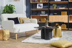 Miliboo Canapé Design|Voir Tous Les Canapés-Canapé scandinave 2 places en tissu effet laine bouclée blanc et bois clair ISKO