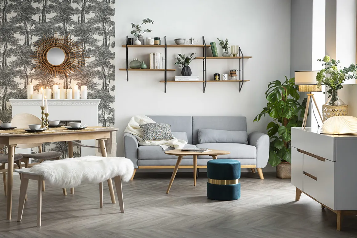 Miliboo Canapé Design|Voir Tous Les Canapés-Canapé scandinave 3 places en tissu gris clair et bois clair EKTOR