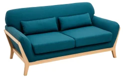 Miliboo Canapé Design|Voir Tous Les Canapés-Canapé scandinave 2 places en tissu bleu canard et bois clair YOKO