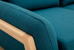 Miliboo Canapé Design|Voir Tous Les Canapés-Canapé scandinave 2 places en tissu bleu canard et bois clair YOKO