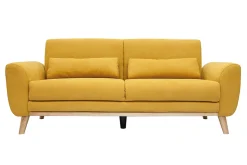 Miliboo Canapé Design|Voir Tous Les Canapés-Canapé scandinave 3 places en tissu effet velours jaune moutarde et bois clair EKTOR