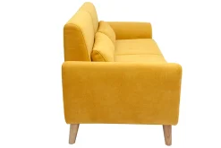 Miliboo Canapé Design|Voir Tous Les Canapés-Canapé scandinave 3 places en tissu effet velours jaune moutarde et bois clair EKTOR