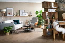 Miliboo Canapé Design|Voir Tous Les Canapés-Canapé scandinave 3 places en tissu gris clair chiné et bois clair CREEP