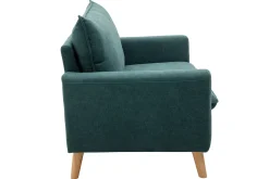 Miliboo Canapé Design|Voir Tous Les Canapés-Canapé scandinave 2 places en tissu effet velours bleu canard et bois clair JONAS