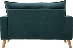 Miliboo Canapé Design|Voir Tous Les Canapés-Canapé scandinave 2 places en tissu effet velours bleu canard et bois clair JONAS