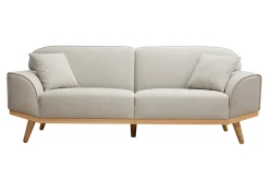 Miliboo Canapé Design|Voir Tous Les Canapés-Canapé scandinave 3 places en tissu effet velours texturé beige et bois clair FREEMA