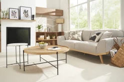 Miliboo Canapé Design|Voir Tous Les Canapés-Canapé scandinave 3 places en tissu effet velours texturé beige et bois clair FREEMA